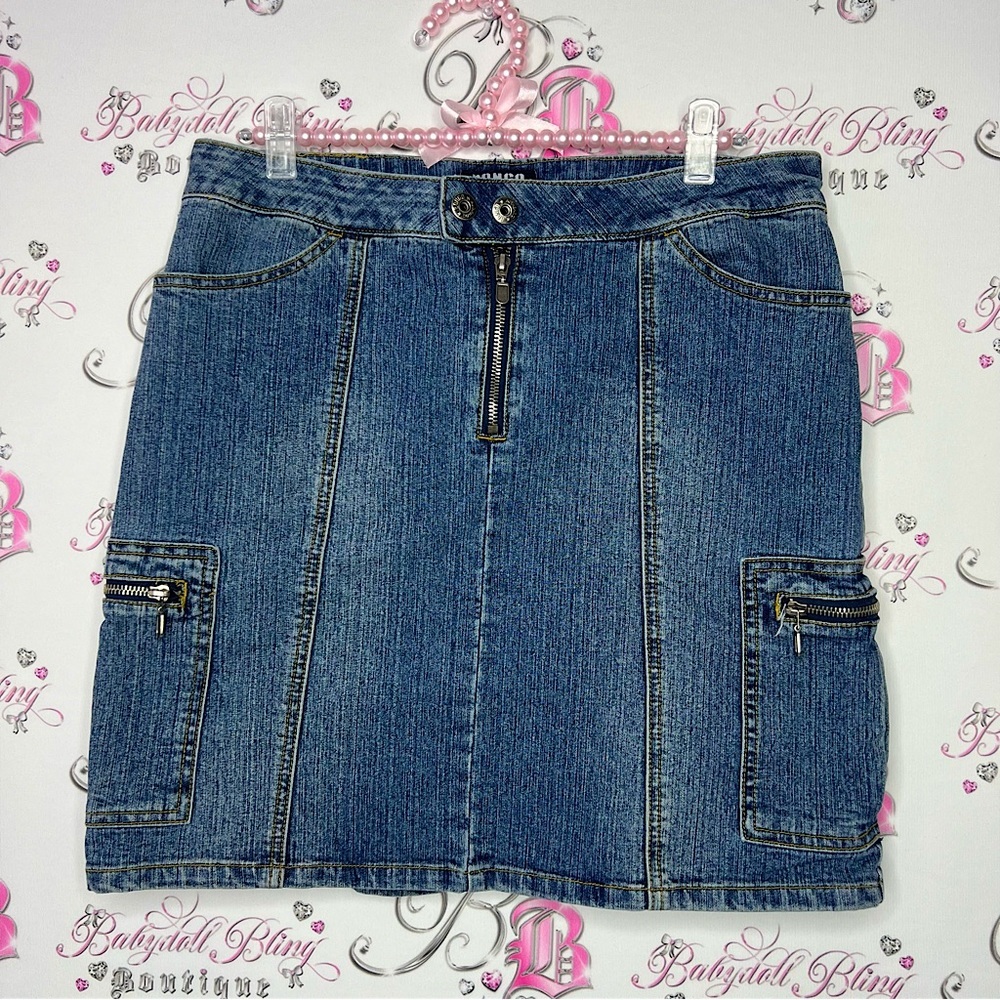 Bongo skirt cargo denim jean blue strappy buckles military y2k cute stretchy